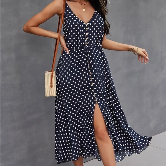 Boho gypsy dot drawstring waist cami dress - Picture 5 of 6